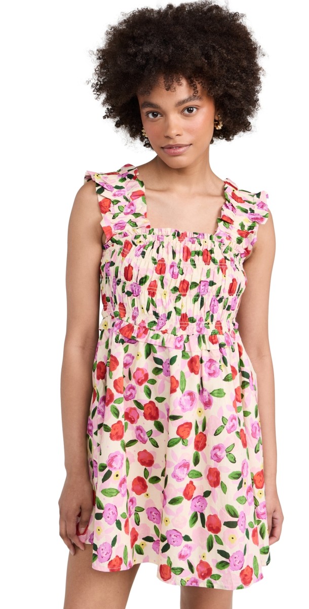 English Factory Flower Ruffled Mini Dress Cream Multi