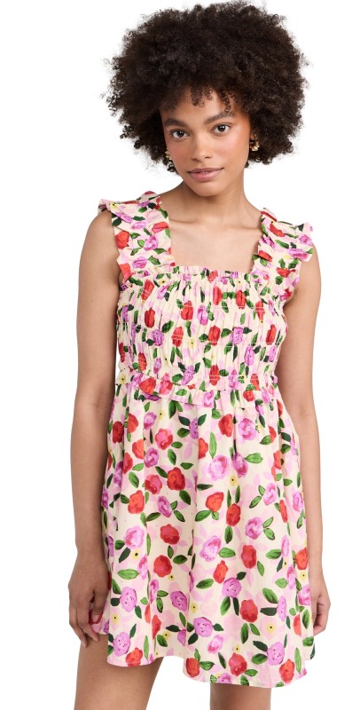 English Factory Flower Ruffled Mini Dress Cream Multi