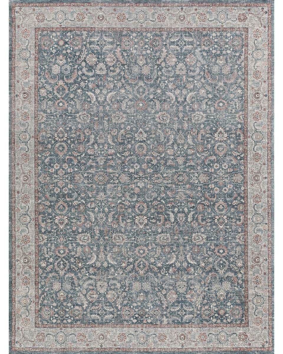 Heritage Power-Loomed Blue & Rust Rug, 9' x 12'