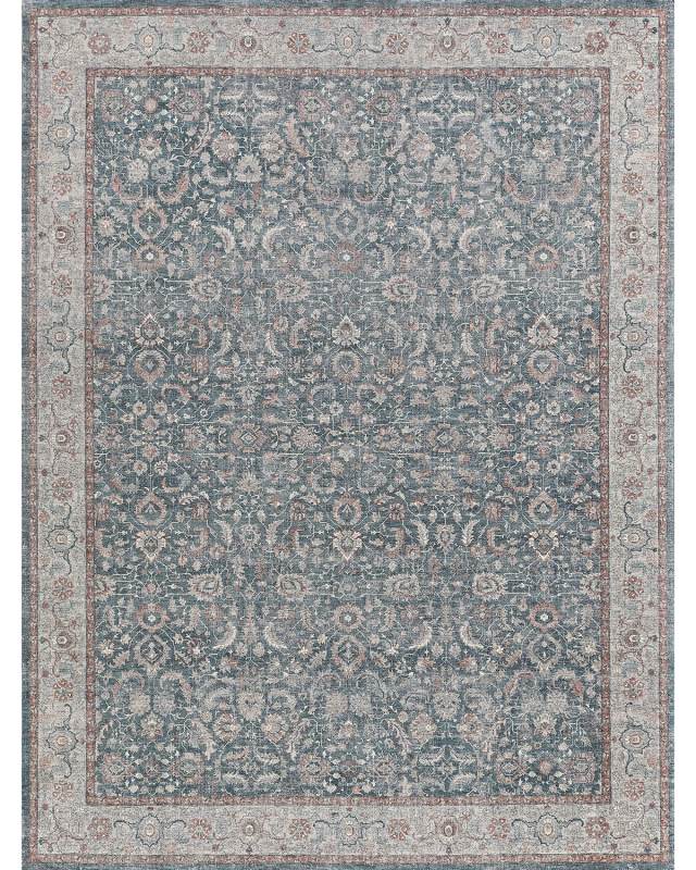 Heritage Power-Loomed Blue & Rust Rug, 9' x 12'