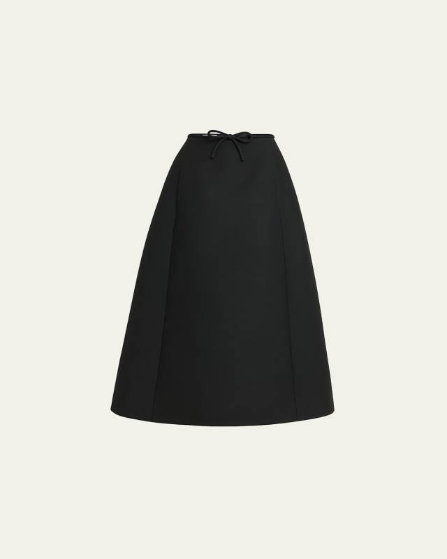 Bow Pintuck Wool Midi Skirt