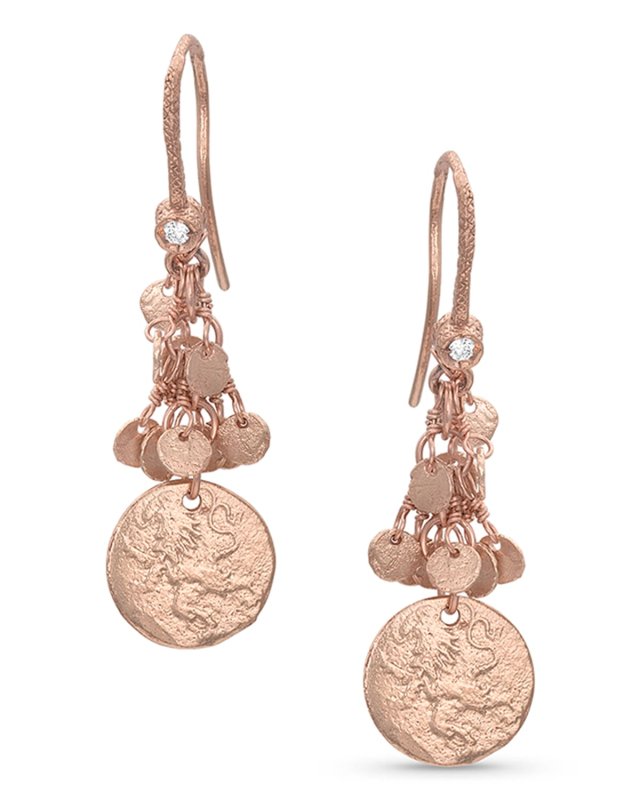 18k Rose Gold Griffin Coin Classic Fringe Earrings