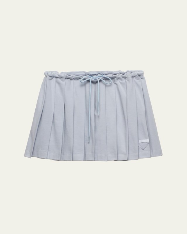 Pleated Pique Drawstring Mini Skirt