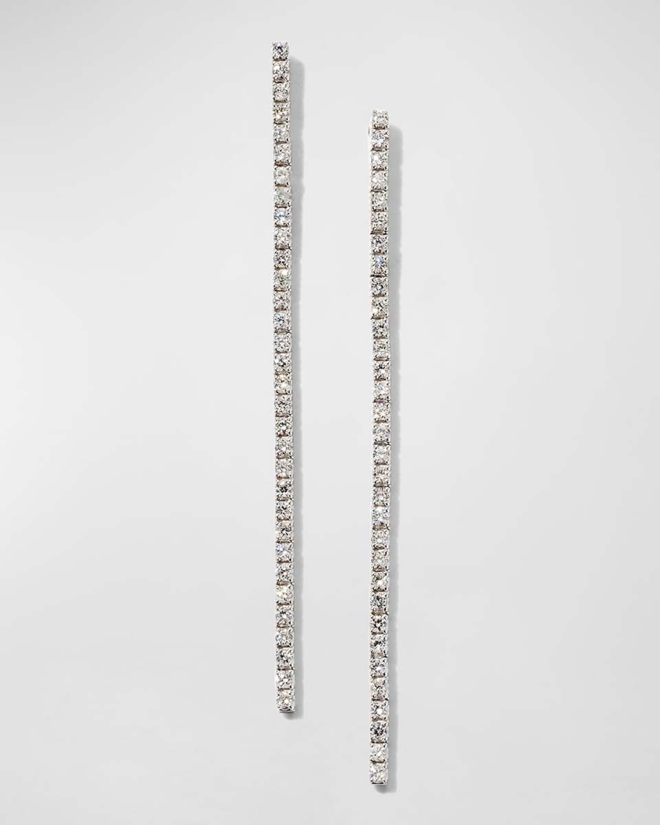 18K White Gold Microset Round Diamond Medium Line Hanging Drop Earrings