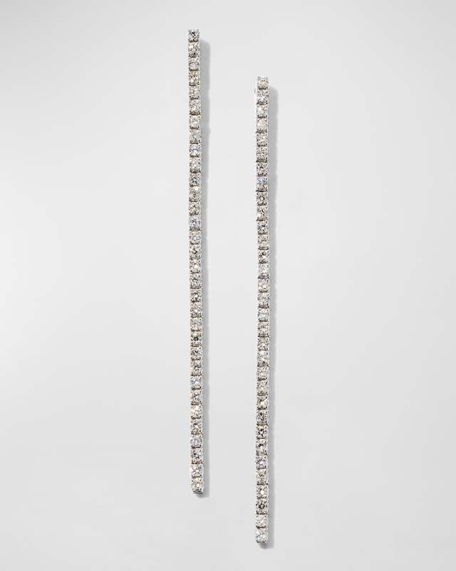 18K White Gold Microset Round Diamond Medium Line Hanging Drop Earrings