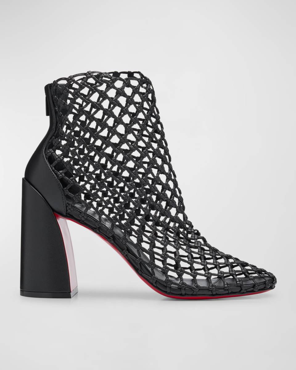 Leather Net Red Sole Ankle Booties