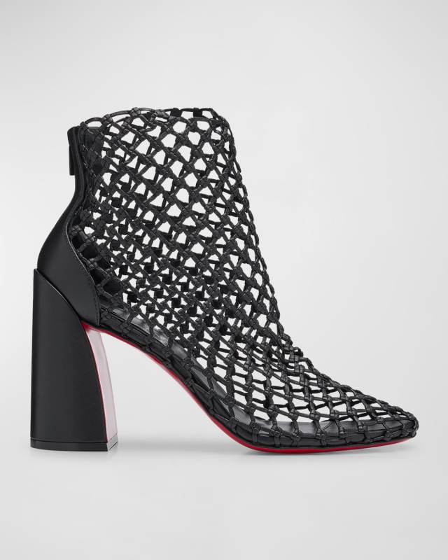 Leather Net Red Sole Ankle Booties