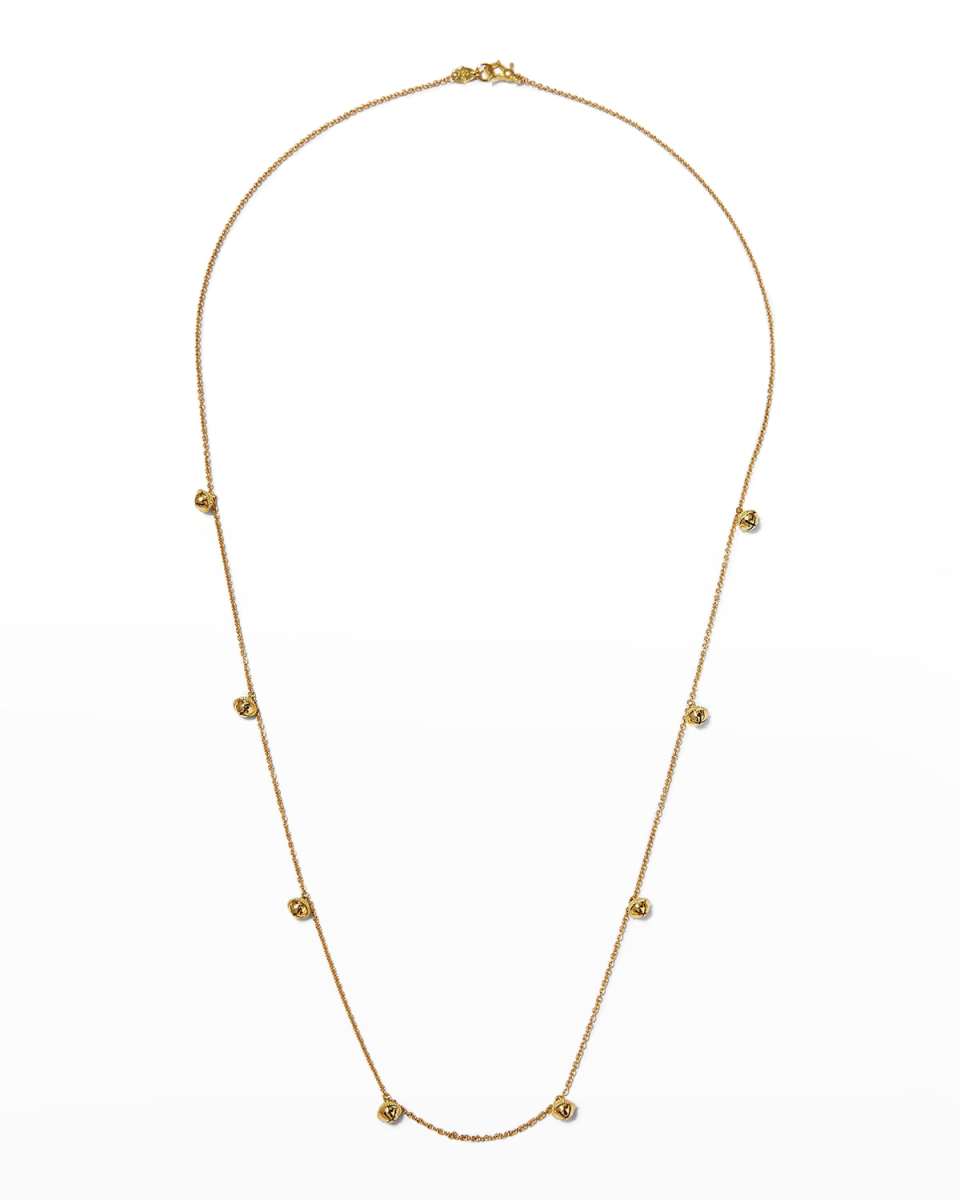 18k Gold Mini Jingle Bell Necklace, 28"L