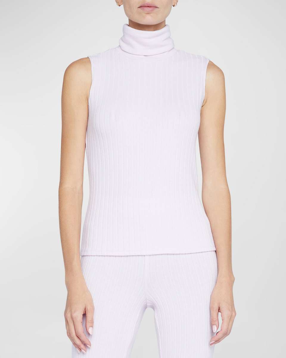 Ceci Sleeveless Rib-Knit Turtleneck Top