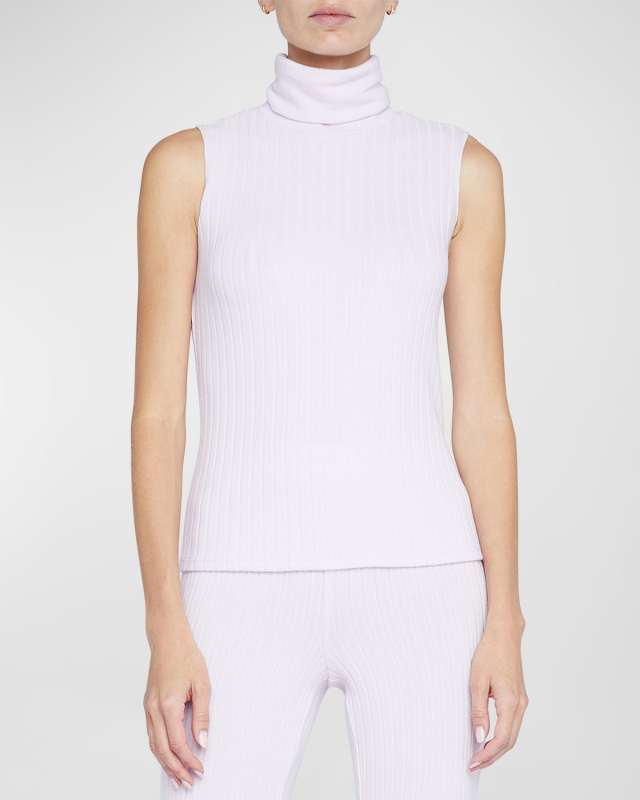 Ceci Sleeveless Rib-Knit Turtleneck Top