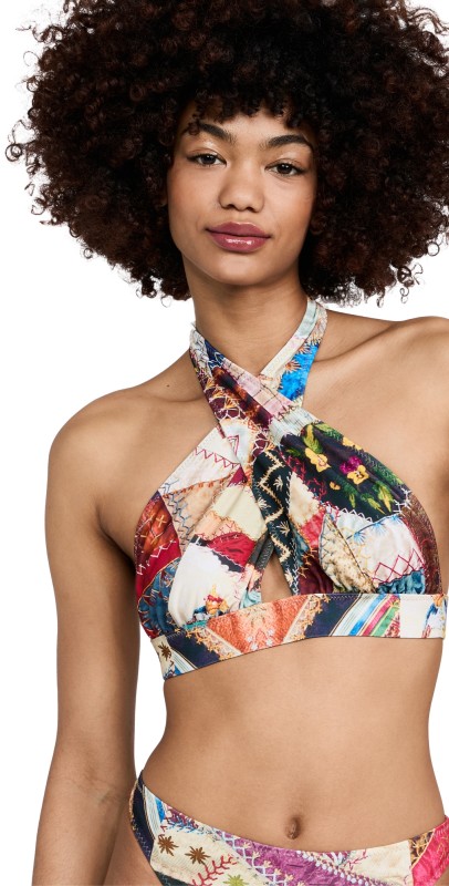 Norma Kamali Cross Halter Bikini Top Vintage Quilt