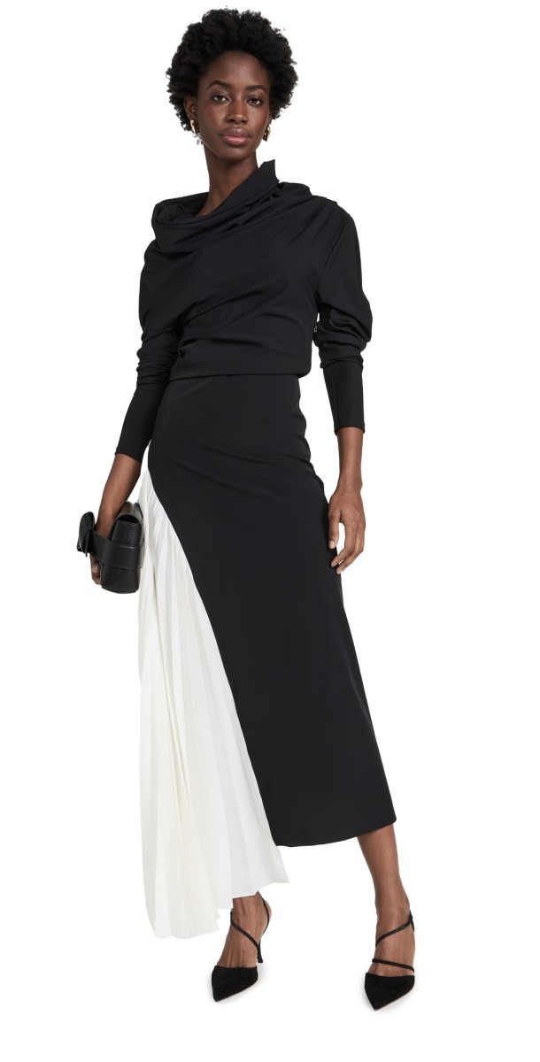 A. W.A. K.E. MODE Asymmetric Maxi Dress Black / Ivory
