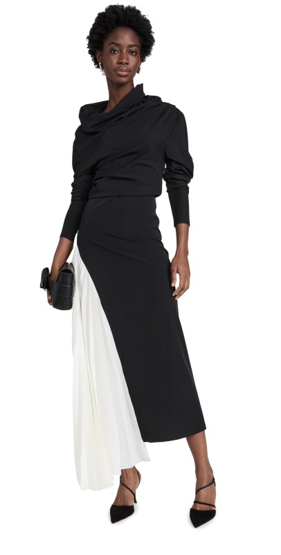 A. W.A. K.E. MODE Asymmetric Maxi Dress Black / Ivory