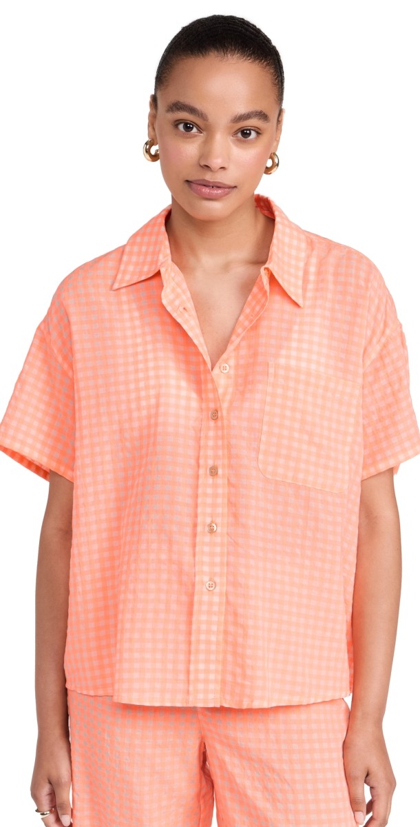 American Vintage Chemise Top Vichy Orange Fluo