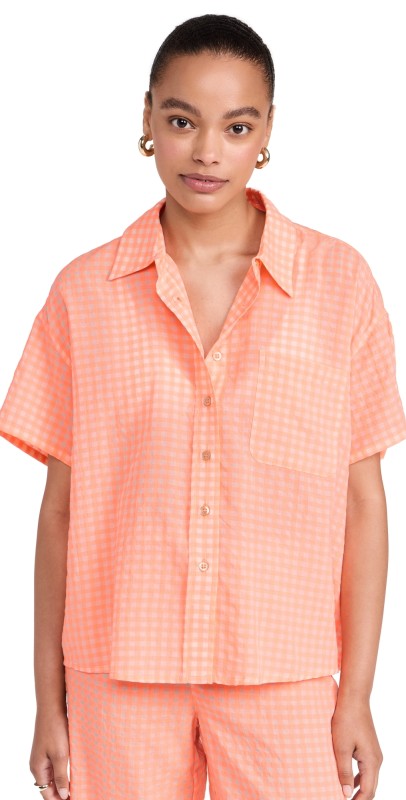 American Vintage Chemise Top Vichy Orange Fluo