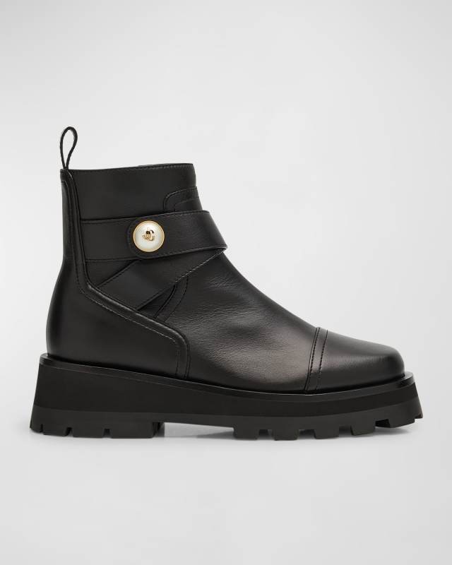 Meena Leather Pearly-Button Ankle Boots