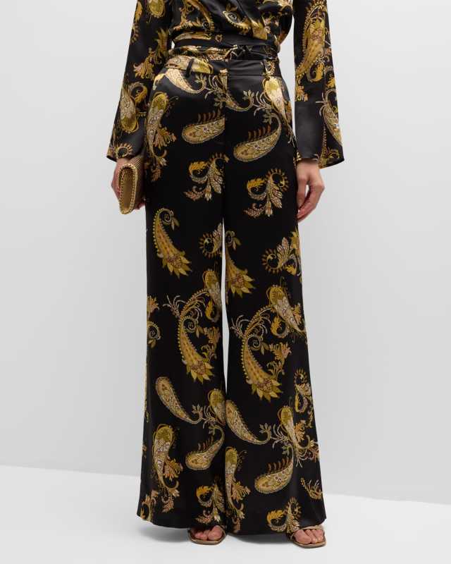 Pilar Paisley-Print Wide-Leg Pants