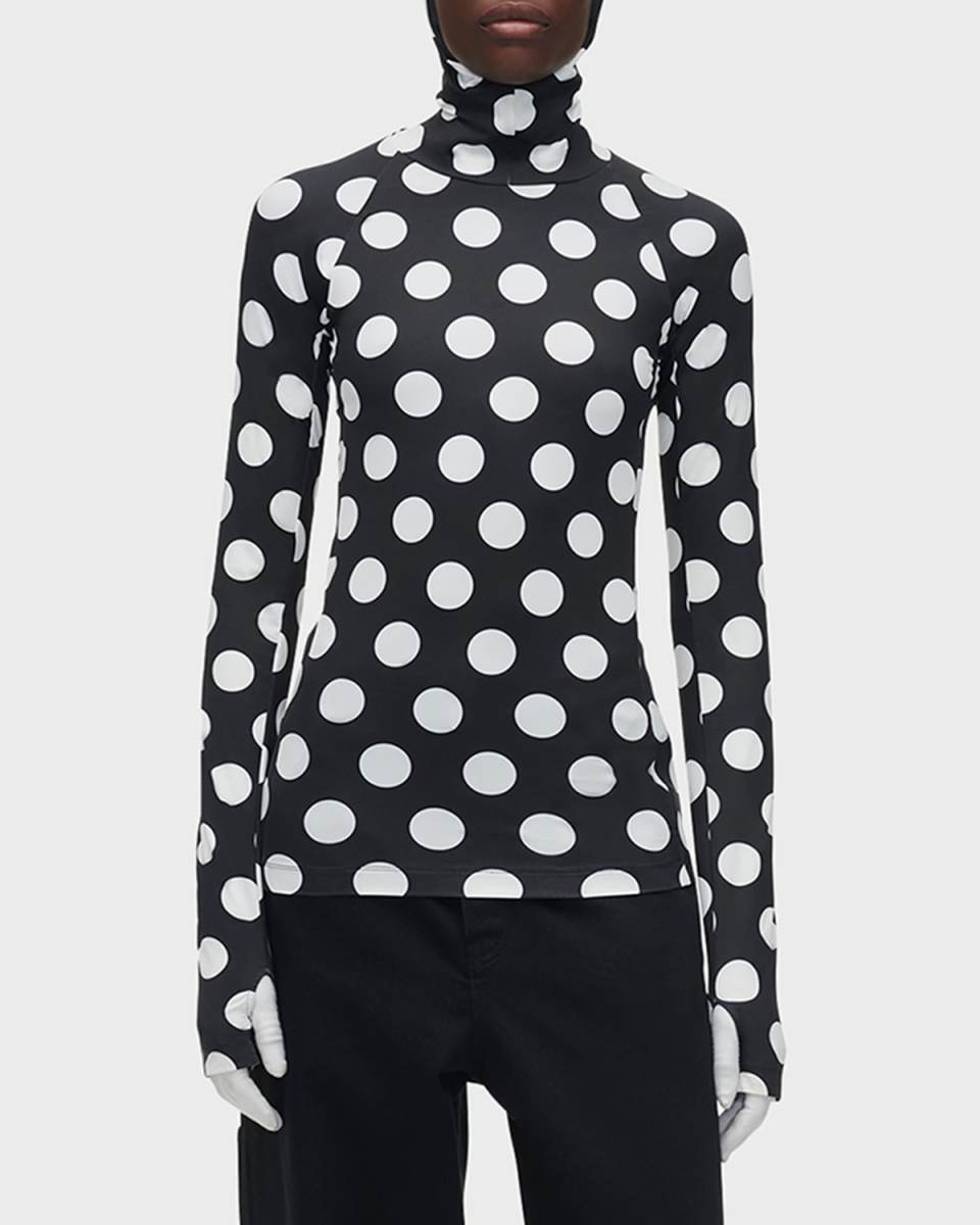 Spots-Print Hooded Long-Sleeve Top