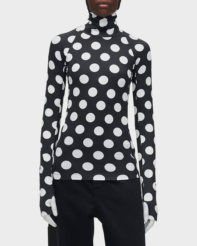 Spots-Print Hooded Long-Sleeve Top