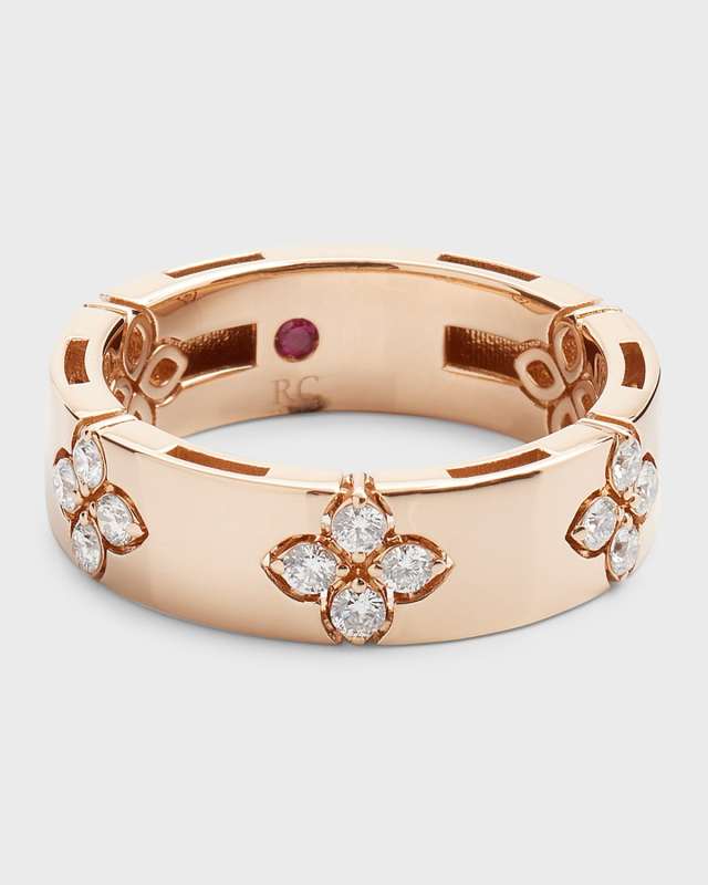 Love in Verona 18k Rose Gold Diamond Flower Ring, Size 6
