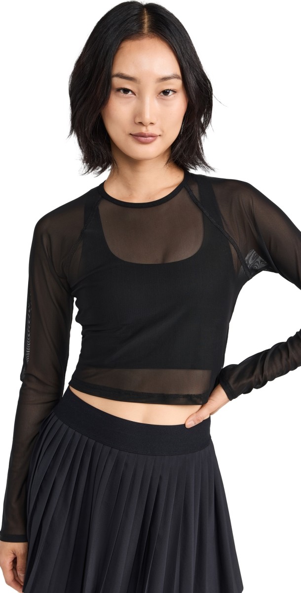 Beyond Yoga Show Off Mesh Long Sleeve Cropped Top Black