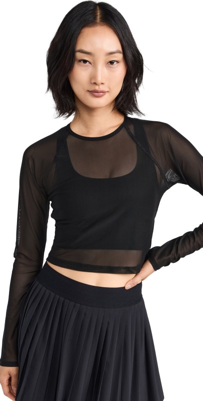 Beyond Yoga Show Off Mesh Long Sleeve Cropped Top Black