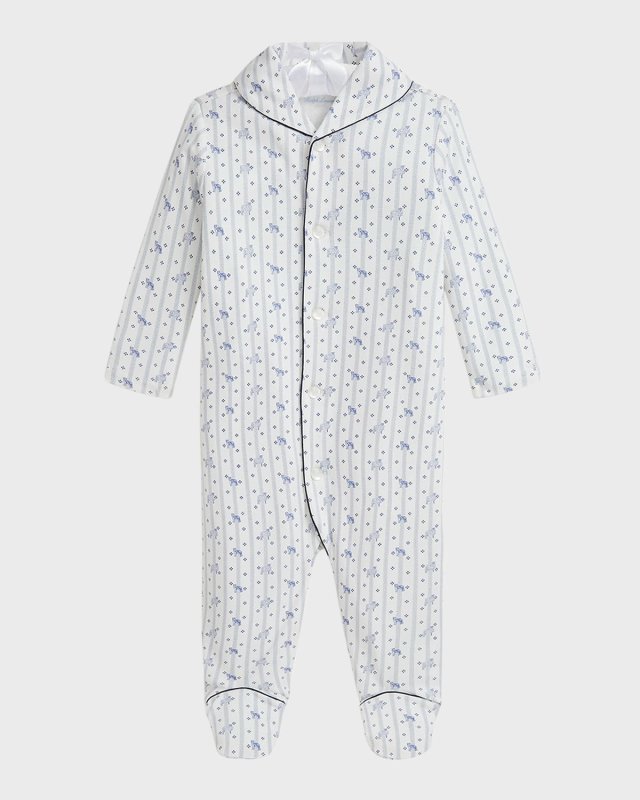 Boy's Shawl Collared Animal-Print Footie, Size Newborn-