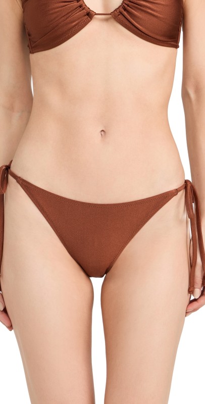 GANNI Shine Swim String Bikini Bottoms Copper Brown