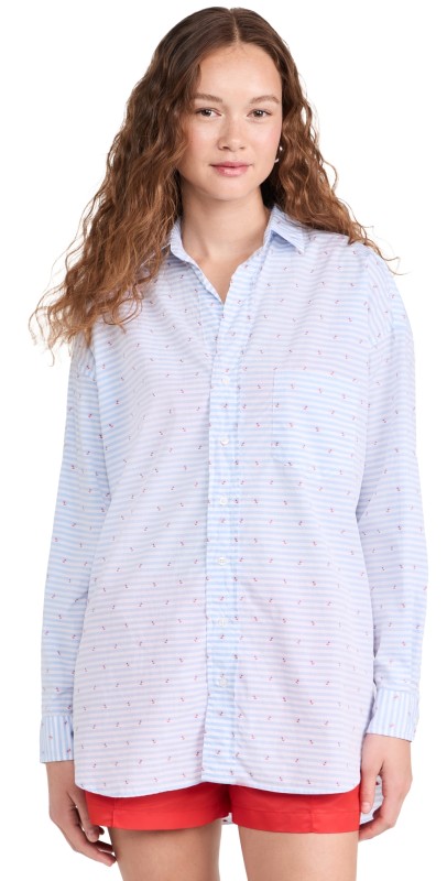 Frank & Eileen Shirley Oversized Button Up Shirt Horizontal Stripe w/ Anchor