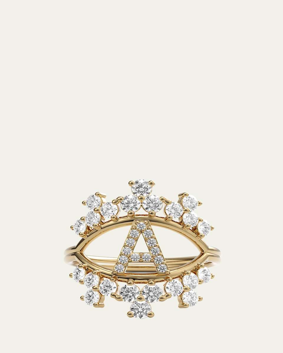 Sara 18K Yellow Gold Diamond Ring, Letter A