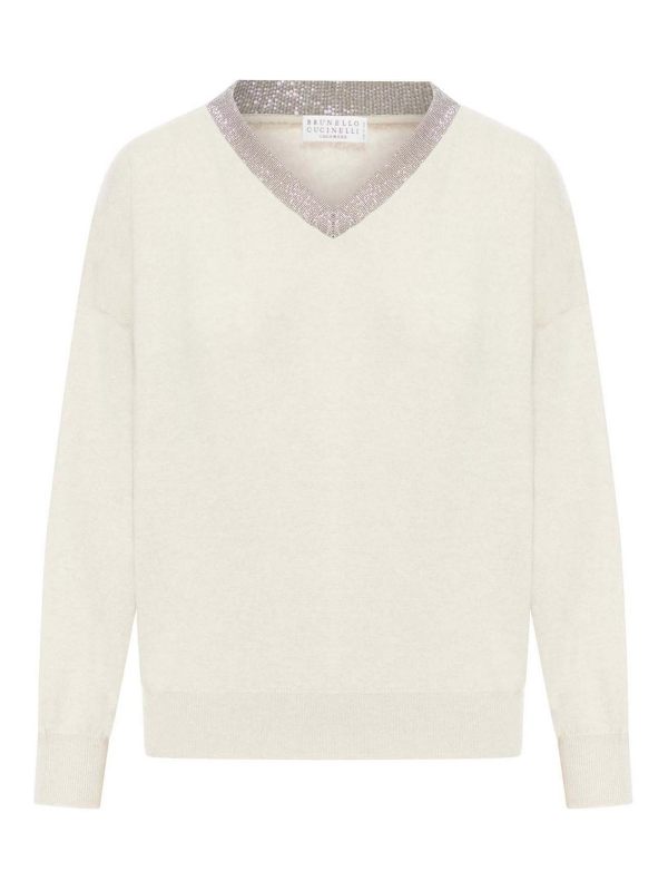 Brunello Cucinelli Pull À Col V - Blanc