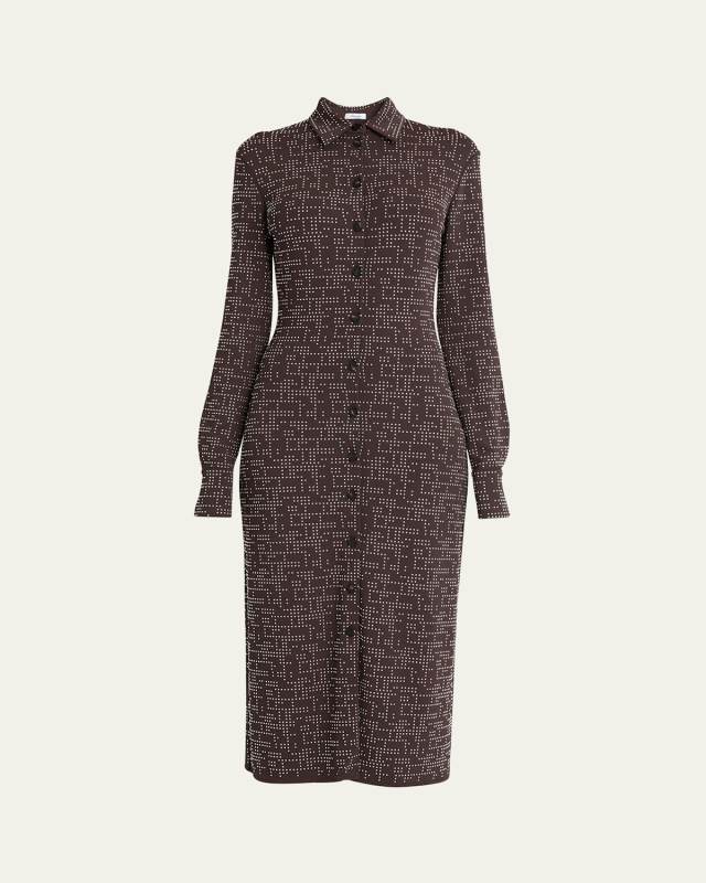 Studded Button Down Midi Viscose Jersey Dress