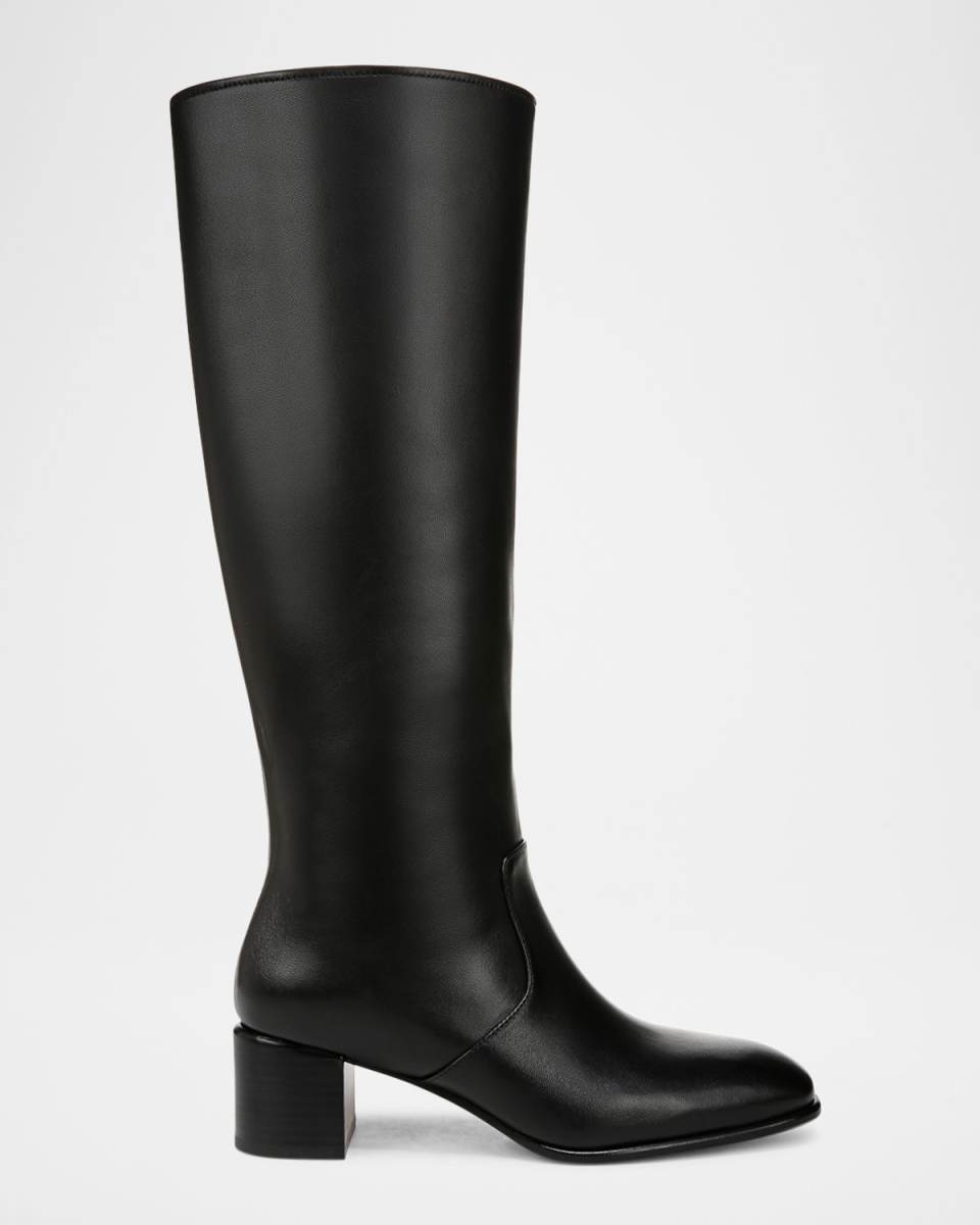 Leather Block-Heel Knee Boots Wide Calf