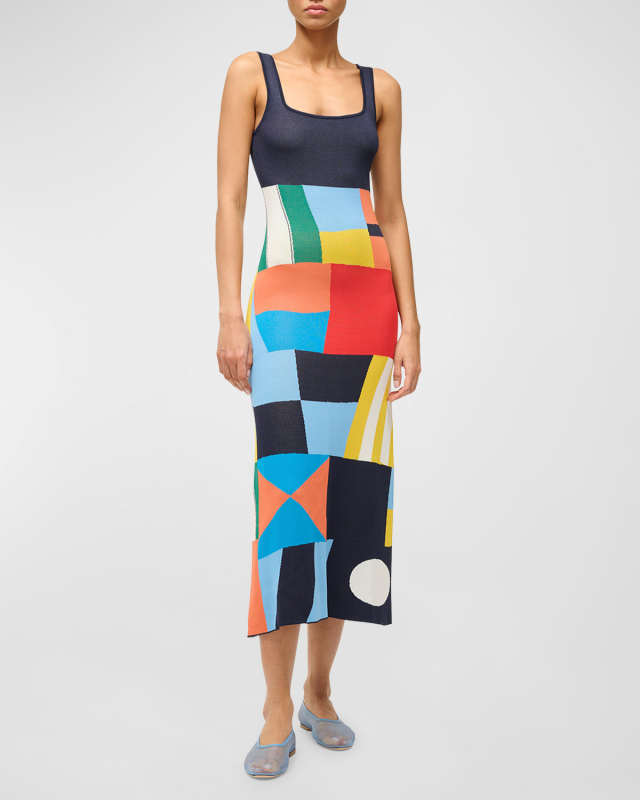 Katie Colorblock Square-Neck Sheath Midi Dress