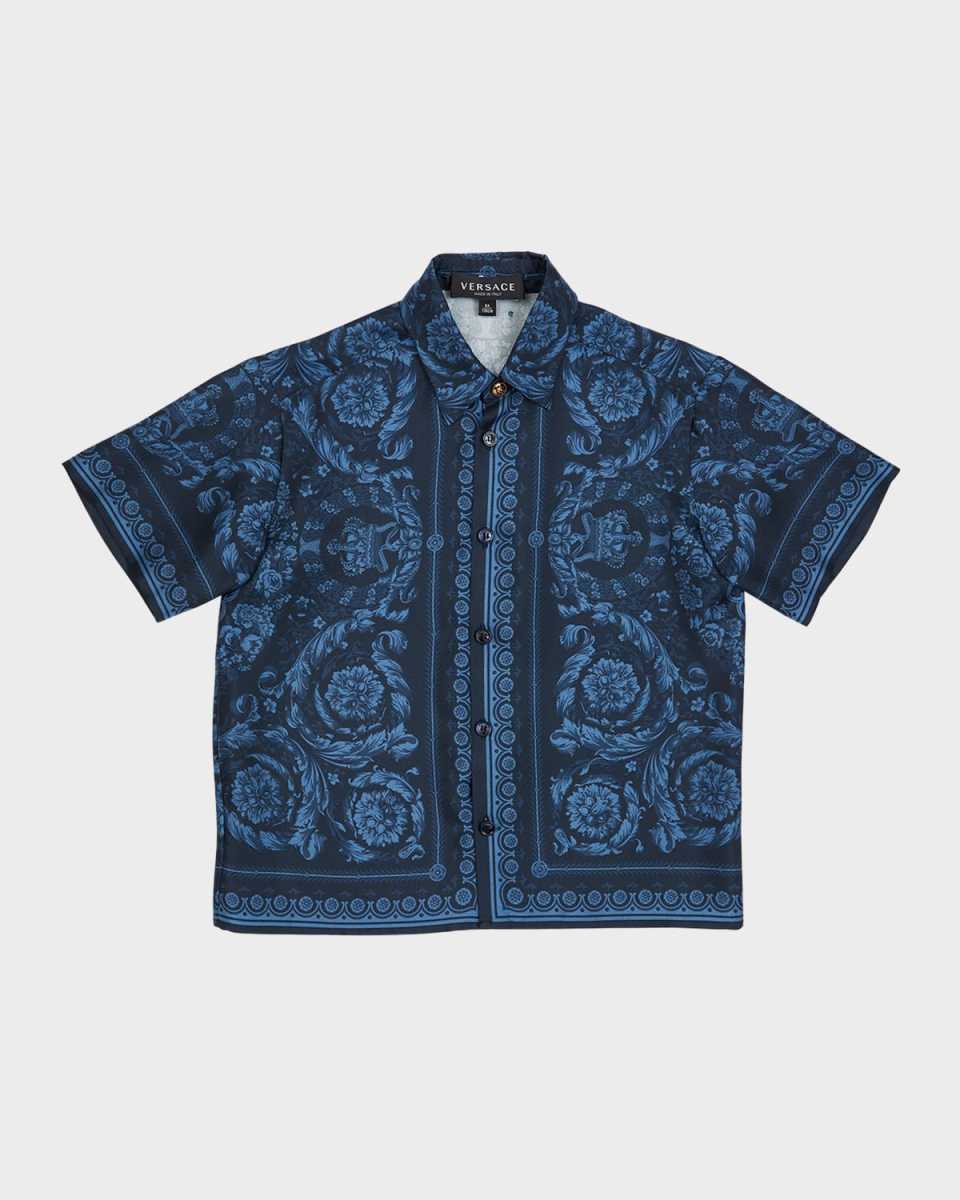 Boy's Barocco Foulard-Print Short-Sleeve Shirt, Size 4-6