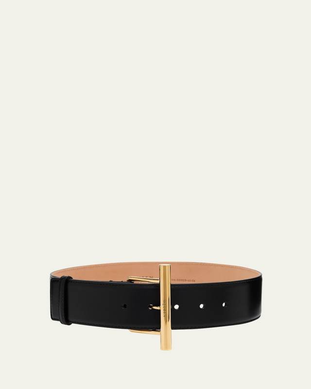 Golden Cross-Bar Leather Wide Sling Belt