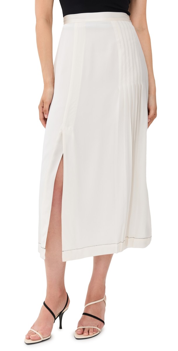 La Ligne Pleat Midi Skirt Ivory