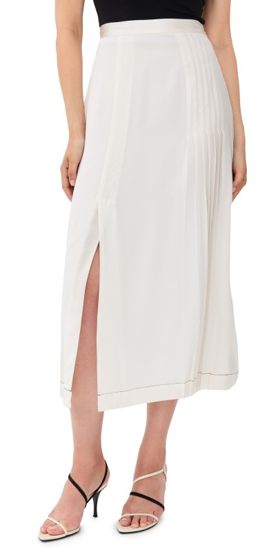 La Ligne Pleat Midi Skirt Ivory