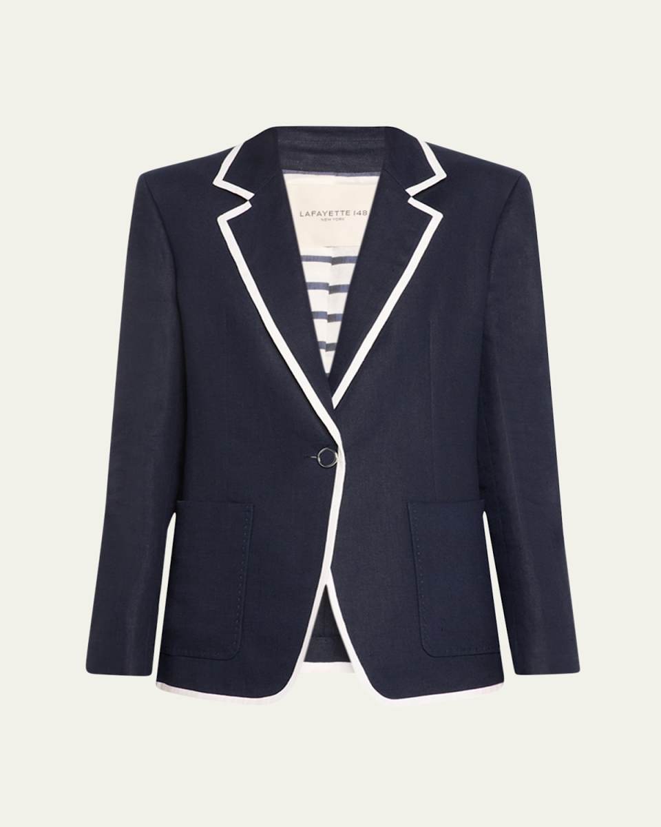 Single-Button Contrast-Trim Blazer
