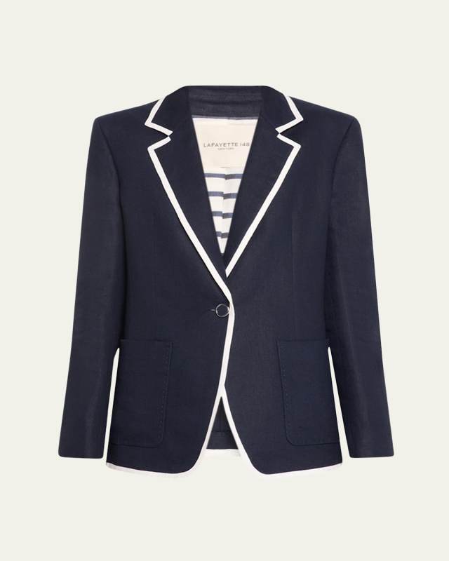 Single-Button Contrast-Trim Blazer