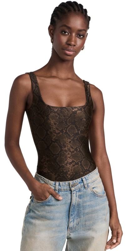 Good American Shine Python Modern Tank Thong Body Mocha Python001