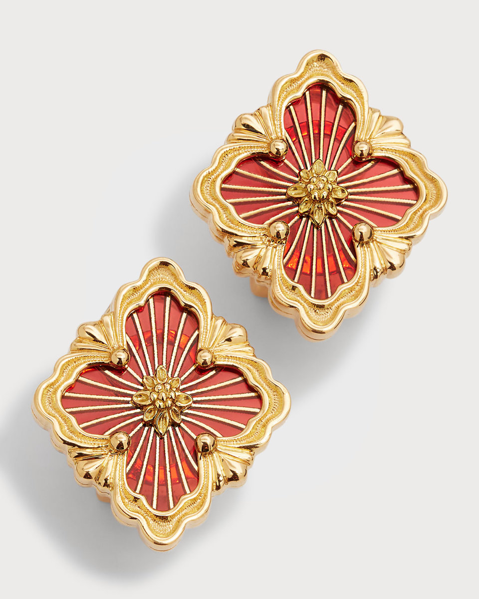 Opera Tulle Medium Button Earrings in Red