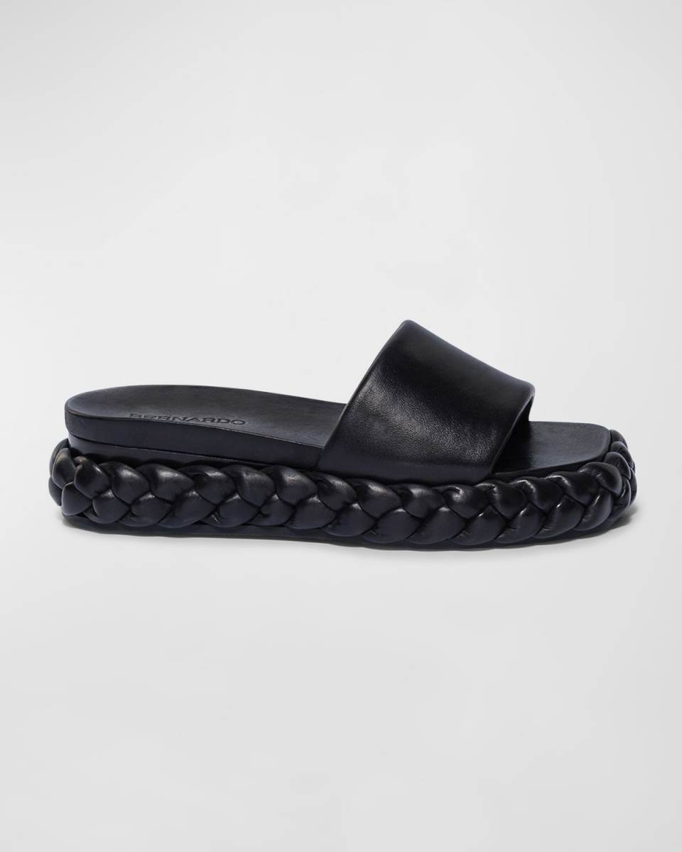 Leather Low-Wedge Slide Sandals