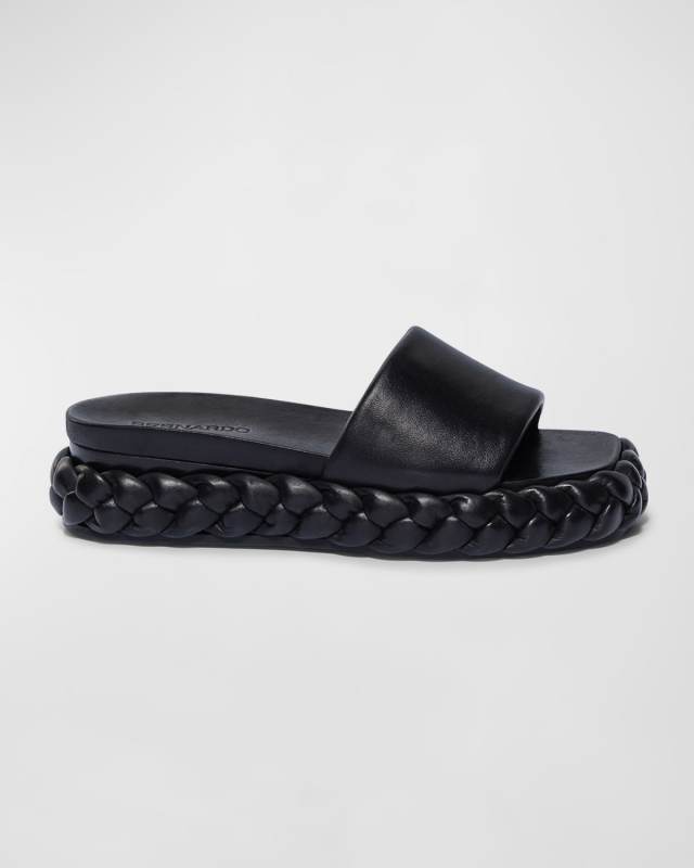 Leather Low-Wedge Slide Sandals
