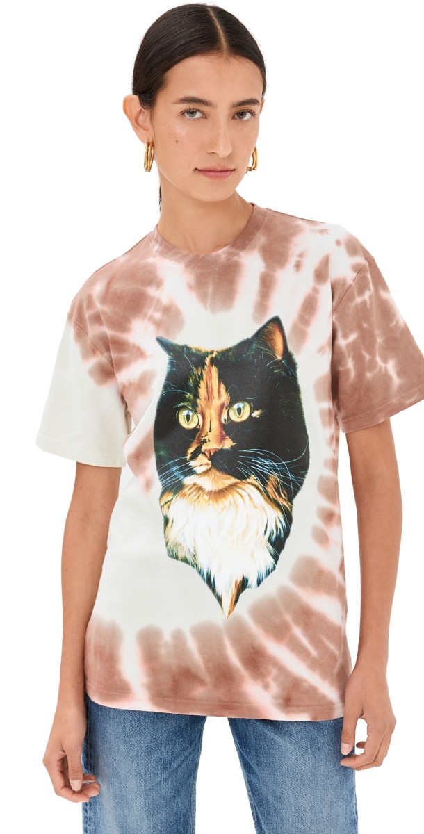 JW Anderson Cat Print Tie Dye T-Shirt Tobacco