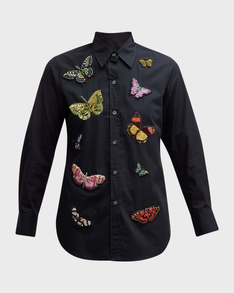 Millions of Butterflies Embroidered Button-Front Shirt