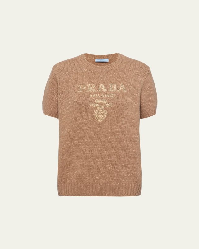 Metallic Logo Intarsia Boxy Wool Cashmere Sweater