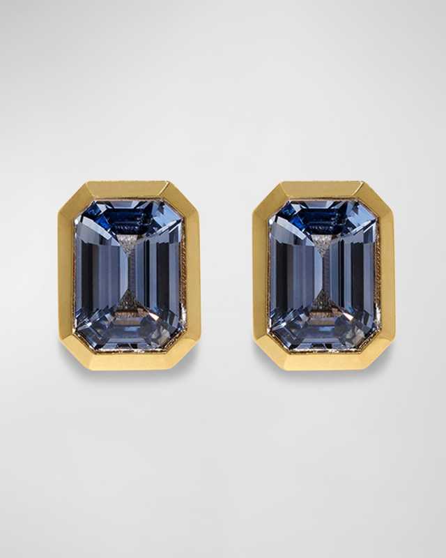 18k Yellow Gold Large Sapphire Stud Earrings