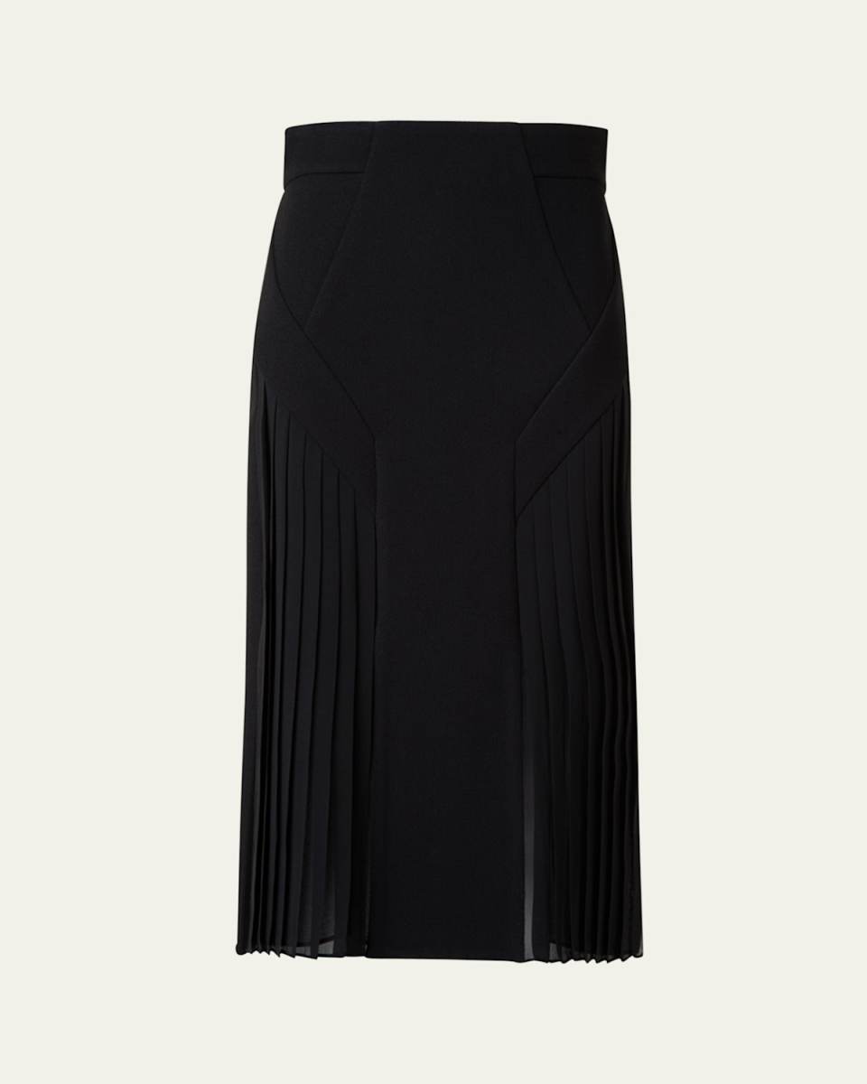 Plisse Inset Wool Double-Face Skirt