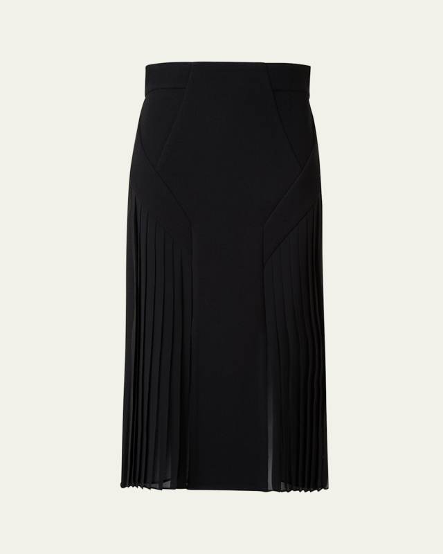 Plisse Inset Wool Double-Face Skirt